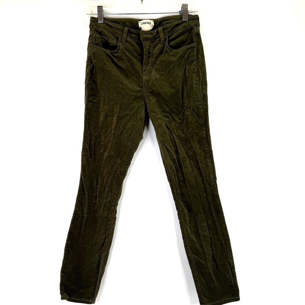L’agence Ivy Green Velour Margot Skinny High Rise Pants Size 26